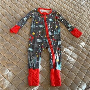 Little Sleepies Zippy DC Justice League Kids Superhero Pajama - Red and Gray